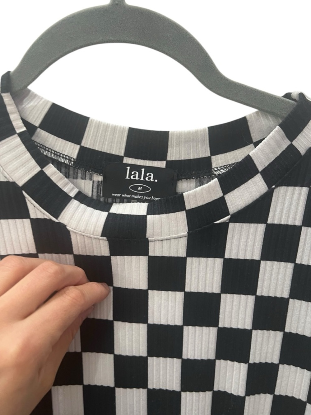 Lala Lex Ribbed Playsuit in Black + White Checkerboard - Picture 8 of 8